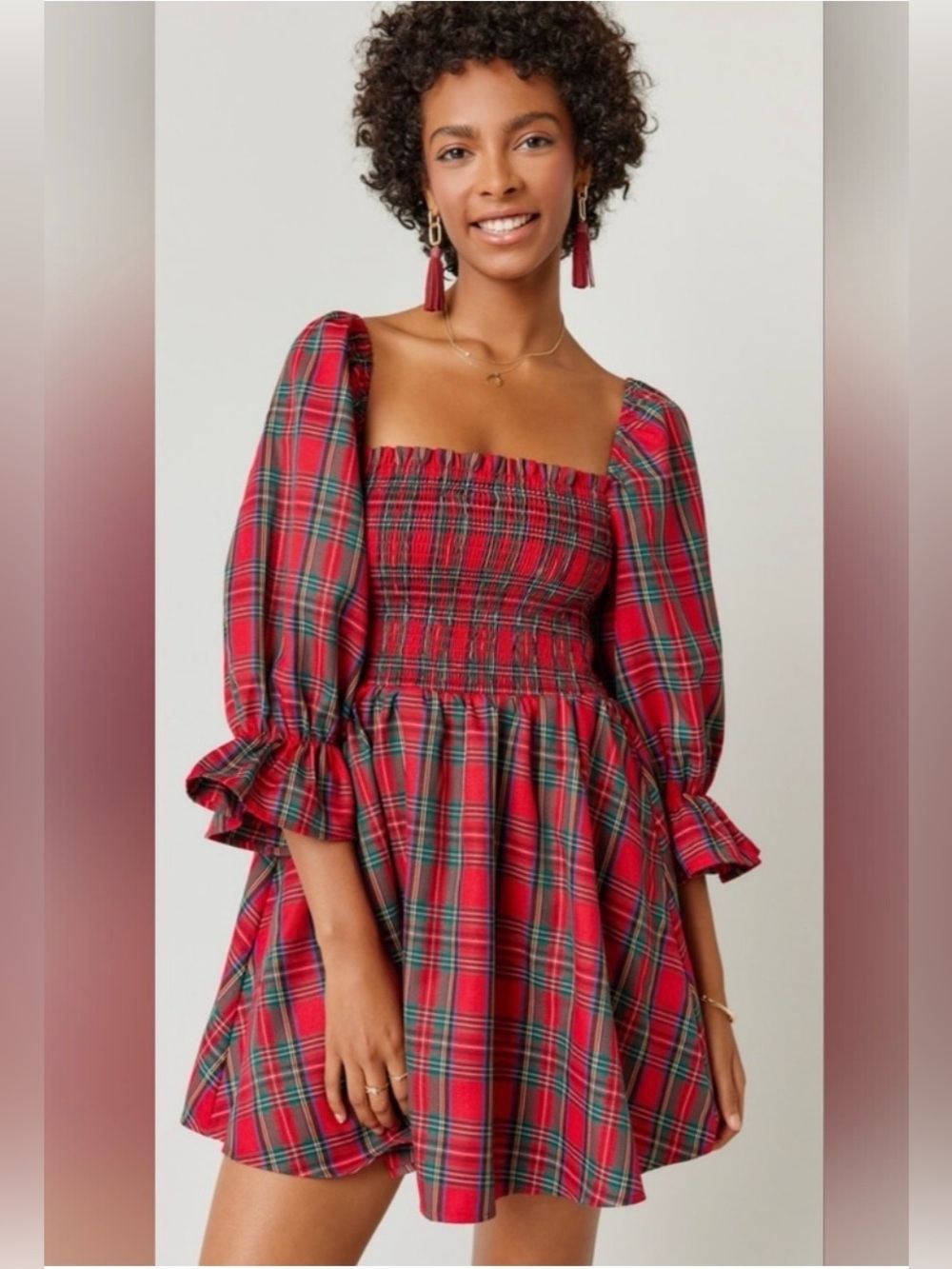 Audrey Parks Francesca's Effie Tartan Plaid Smocked Mini Dress
